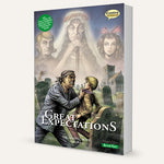 A three-dimensional book showing the Quick Text version of Great Expectations The Graphic Novel