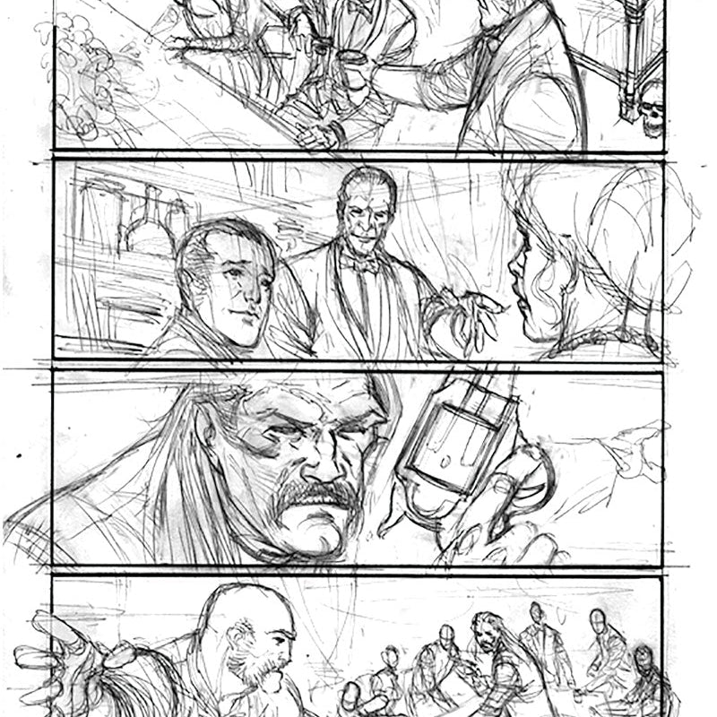 The rough pencil sketch for page 96 of Dracula The Graphic Novel before being inked.
