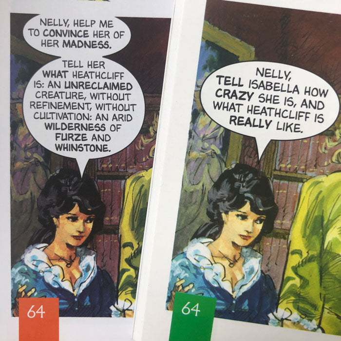 A panel comparison from Wuthering Heights showing the difference between Original Text and Quick Text.