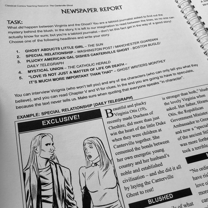 A close up of an interior page from The Canterville Ghost Teaching Resource Pack.
