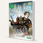 A three-dimensional book showing the Quick Text version of Macbeth The Graphic Novel